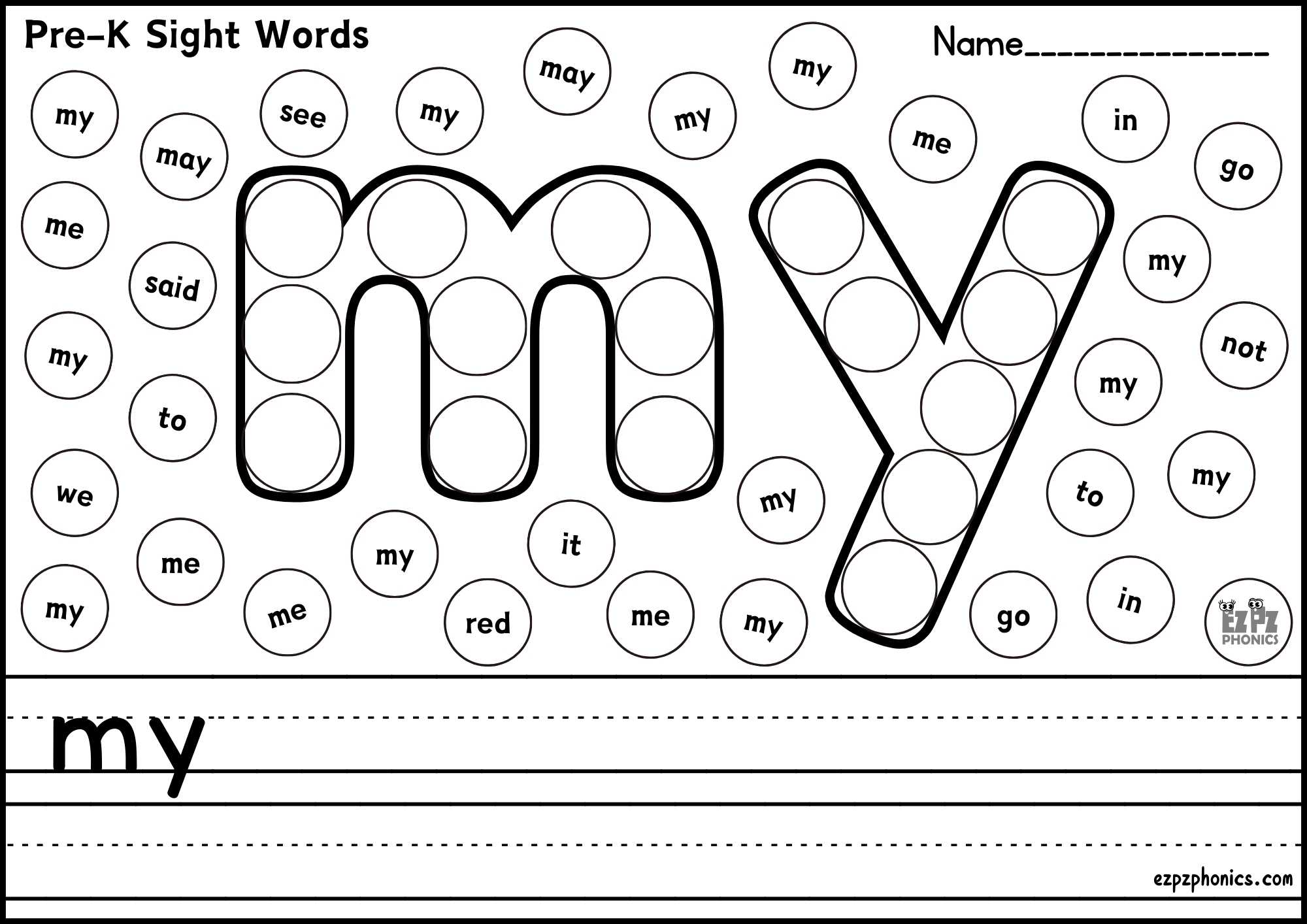 "My" Dolch Sight Word Dab & Write Worksheet – Fun Sight Words Practice! Free PDF Download